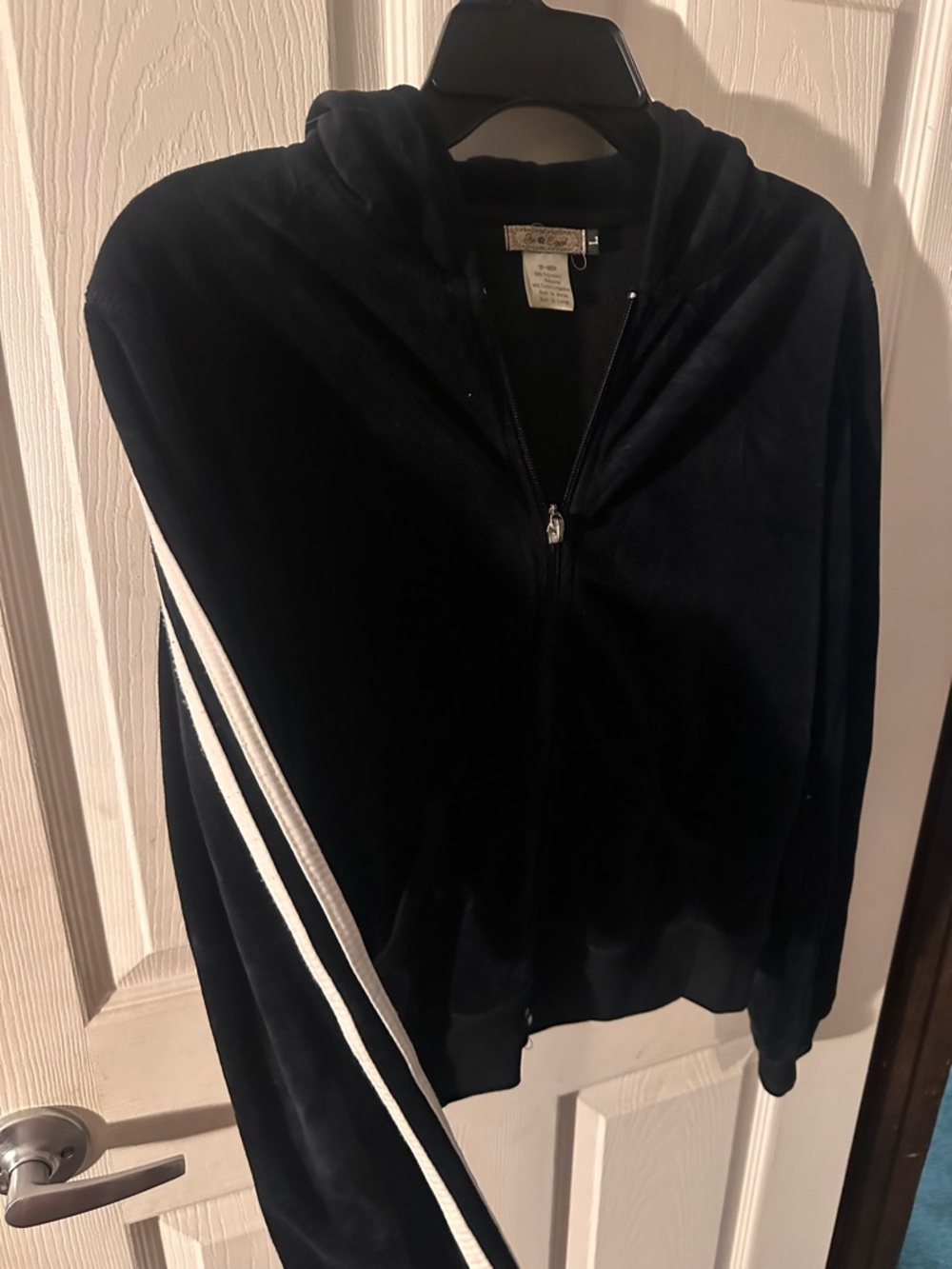 2000 ’sBE COOL Black Velour Zip Hoodie with White Accents